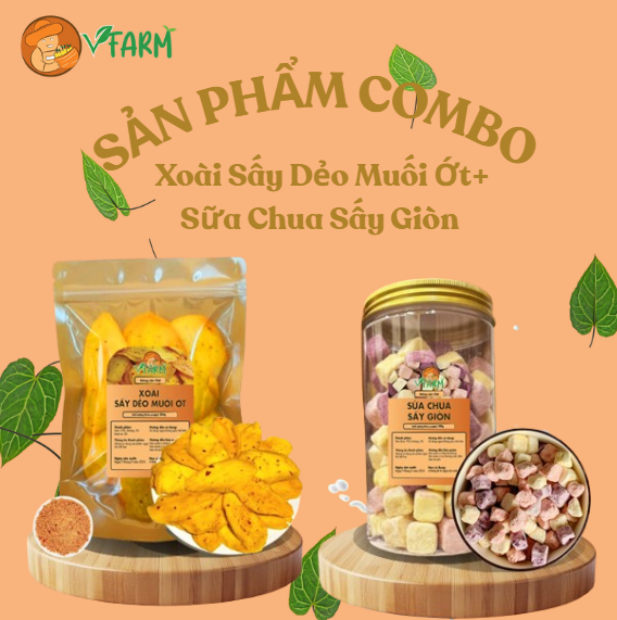 Xoài Sấy Dẻo Muối Ớt+ Sữa Chua Sấy Giòn 1 Combo Xoài Sấy Dẻo + Sữa Chua Sấy Giòn