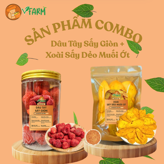 Dâu Tây Sấy Giòn + Xoài Sấy Dẻo Muối Ớt 1 combo sản phẩm